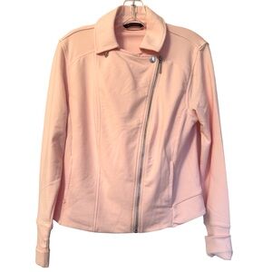 H by Halston Jacket Womens 8 Pink Moto Asymmetrical Zip Cotton Blend Stretch New